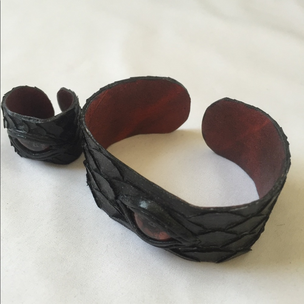 Python Snakeskin Eye Bracelet And Ring - image 2